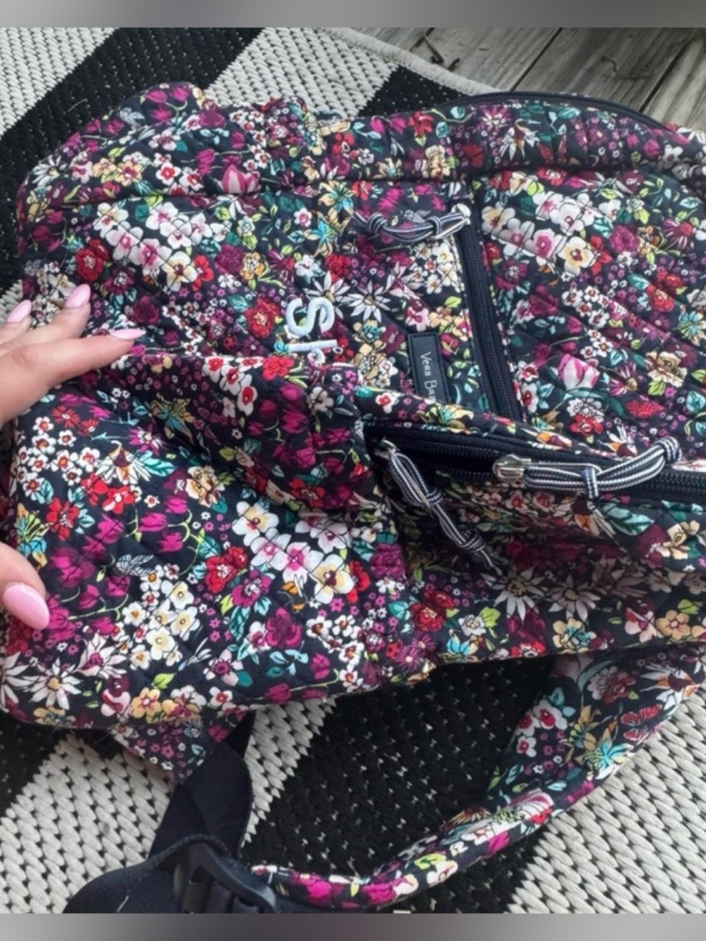 Vera Bradley Navy Multi Floral Quilted Backpack (Previously Embroidered With) - Picture 4 of 5